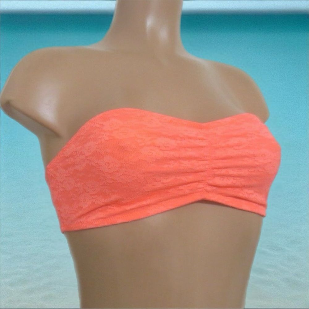 PINK Victoria’s Secret Neon Coral Lace Bandeau Bra